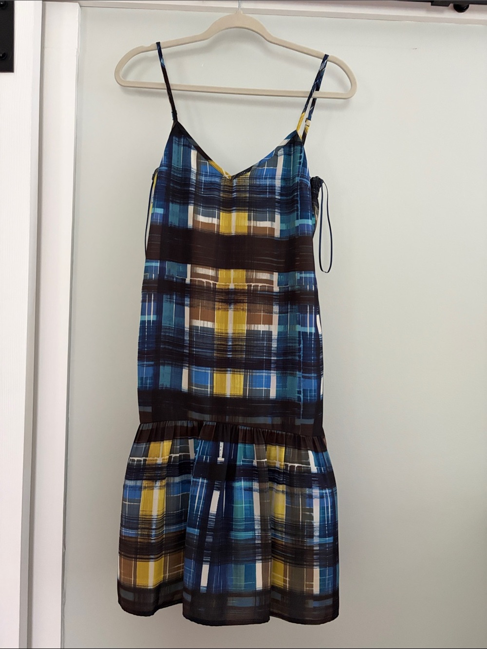 Trina Turk Blue & Yellow Plaid Spaghetti-Strap Mini Dress